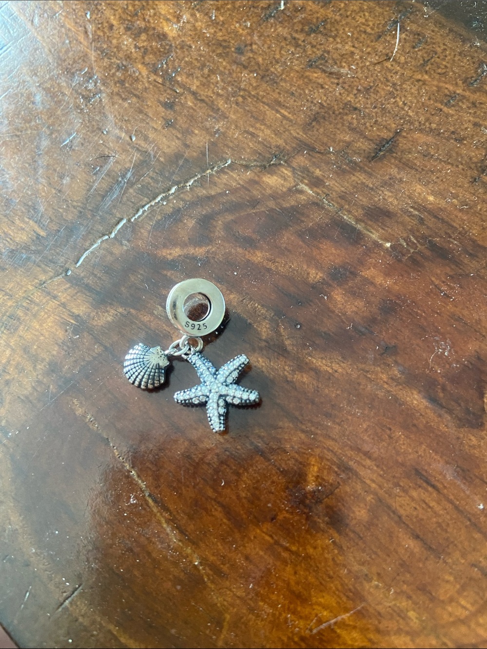 Silver Starfish and Shell Dangle Charm - Picture 2 of 2